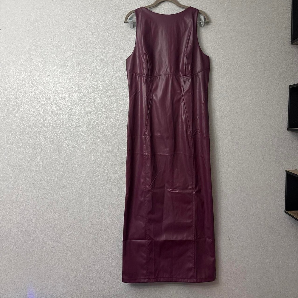 Women's Faux Leather Bodycon Maxi Dress Sexy Boatneck Tank Long Dress
